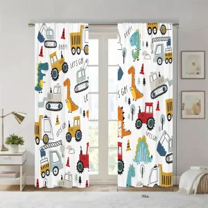 2Pcs Cartoon Car Dinosaur Window Treatment Drapes