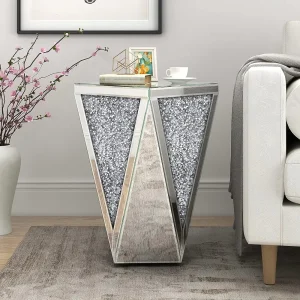 Mirrored End Table Crystal Diamond Setting